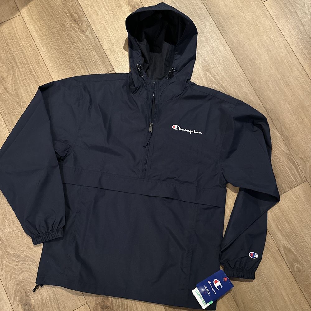 Champion Men's Stadium Packable Jacket 1/2‎ Zip Pullover Navy Logo Small